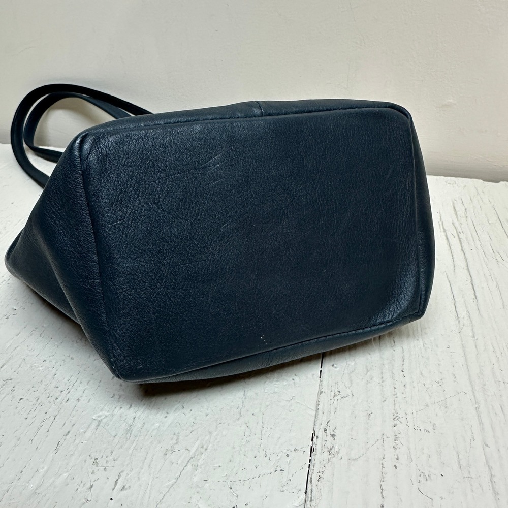 TOTE LE MONDE Navy Leather Bucket‎ Tote Bag Small Shoulder Purse Vintage - Picture 7 of 8